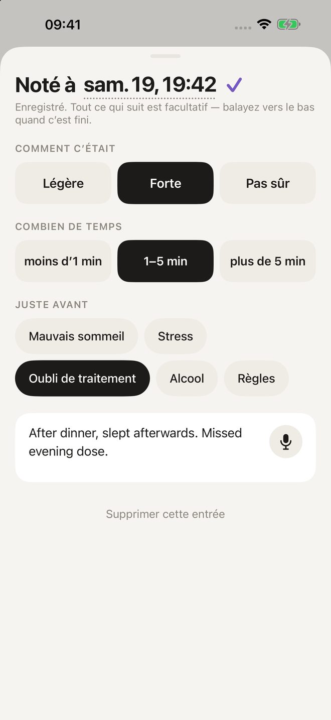 La fiche de saisie : comment c’était, combien de temps, ce qui s’est passé avant, une note