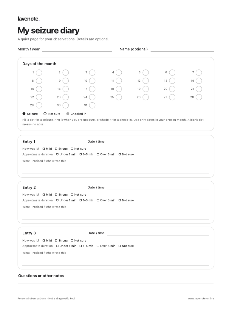 Preview of the blank English diary template
