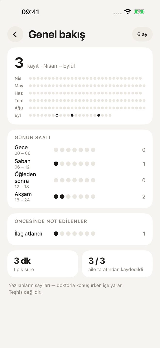 Genel bakış: aya ve günün saatine göre kayıtlar